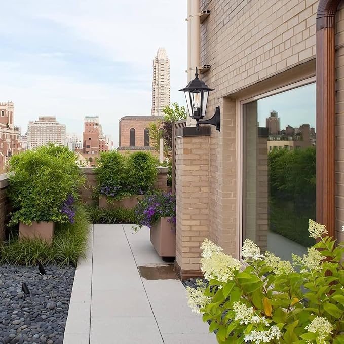 GRUENLICH Outdoor Wall Lantern, Wall Sconce as Porch Lighting Fixture with E26 Medium Base, Aluminum Housing Plus Glass, Water-Proof Rated, Bulb Not Included, Black Finish, 2 Pack