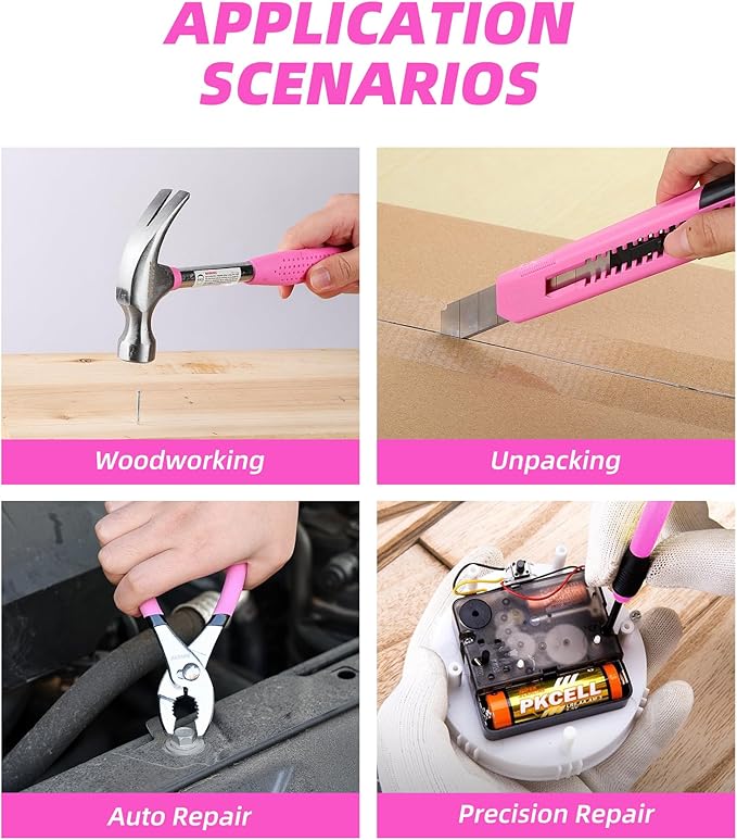 Tool Set Pink-40 Piece - General Household Hand Tool Kit with Plastic Toolbox Storage Case(Pink)