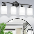 4-Light Bathroom Light Fixtures, Black Vanity Lights for Mirror with Textured Milky White Glass Shade, Modern Kitchen Light Fixtures Wall Sconce Light - E26 Base