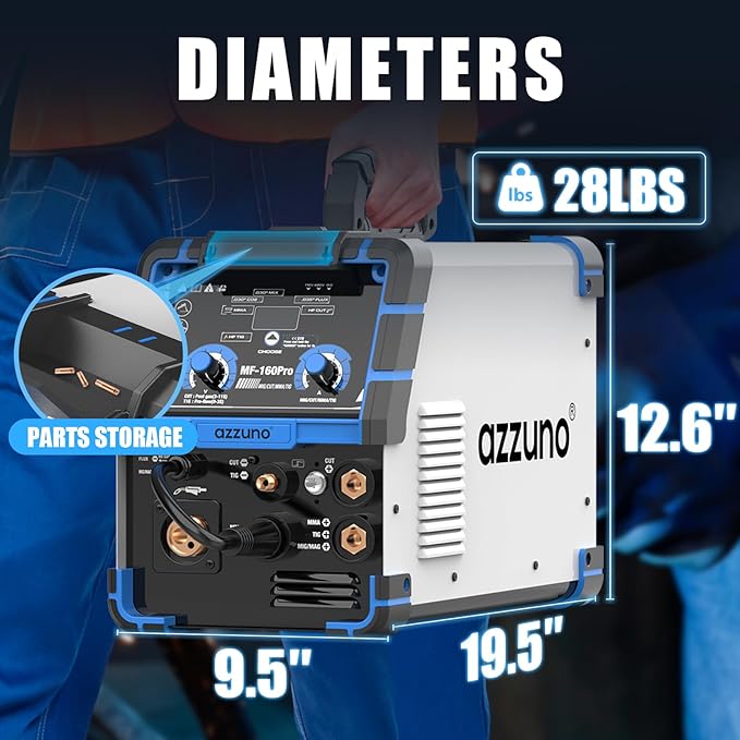 AZZUNO 5 in 1 160A Welder Machine, Plasma Cutter Welder Combo with HF TIG/Gas MIG/Flux MIG/Stick Welding, 110/220V Dual Voltage Multiprocess Welding Machine