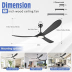 60 Inch Black Outdoor Ceiling Fans with Lights, Smart Ceiling Fan with Remote/APP/Alexa Control, Solid Wood Farmhouse Ceiling Fan for Patios Porch Bedroom, Quiet Reversible DC Motor, Indoor/Exterior