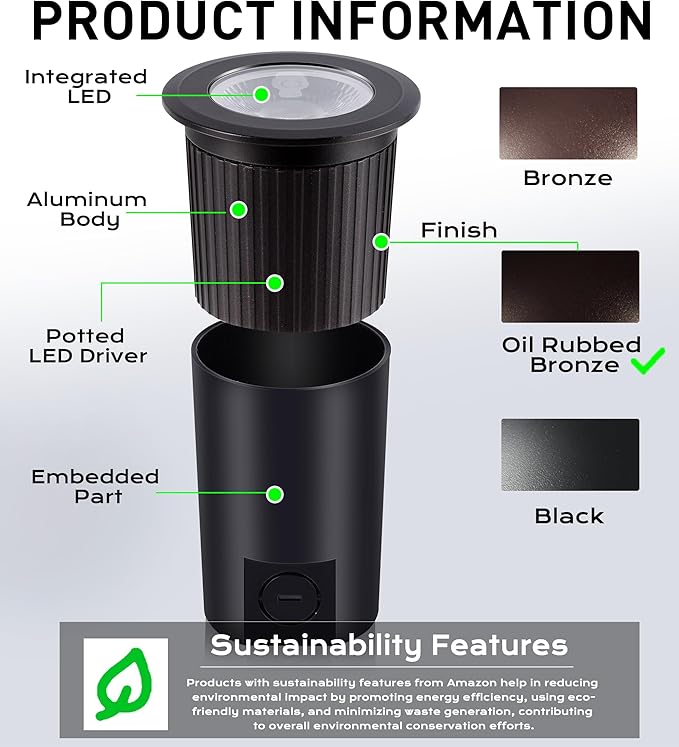 [6 Pack] CLOUDY BAY 9W LED Landscape Well Lights,2700K/3000K/3500K/4000K/5000K Selectable,Low Voltage 12V/24V Ground Lighting,Waterproof Outdoor In Ground Lights for Uplights,Transformer Excluded