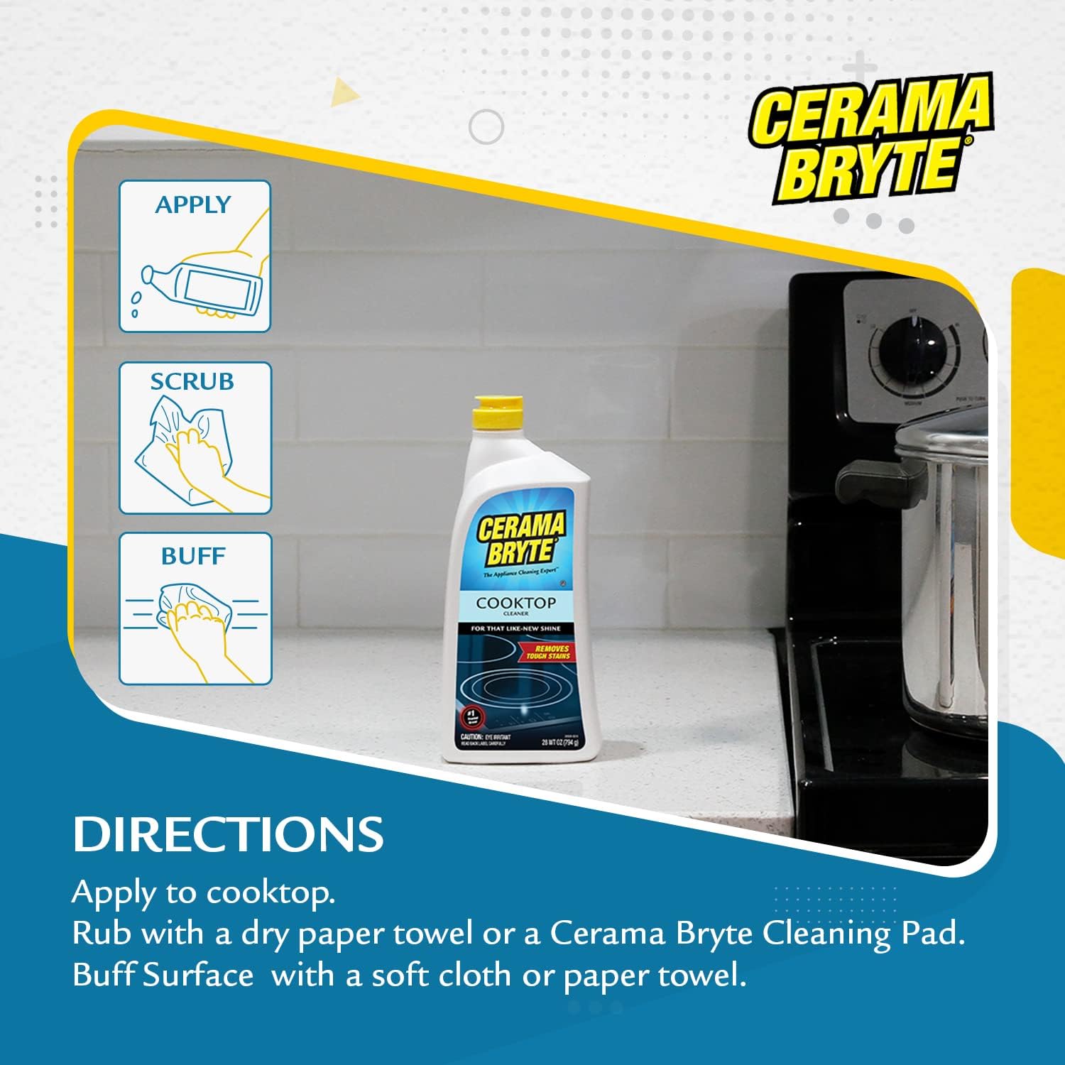 Cerama Bryte Cooktop and Stove Top Cleaner for Glass-Ceramic Surfaces, 2-28 oz