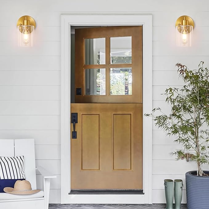 1-Light Gold Wall Sconce,Vanity Light, Modern Bathroom Light fixtures with Clear Glass Shade for Bedroom, Entrance, Hallway, Living Room Wall Mount Bathroom Mirror Fixtures (1PACK)