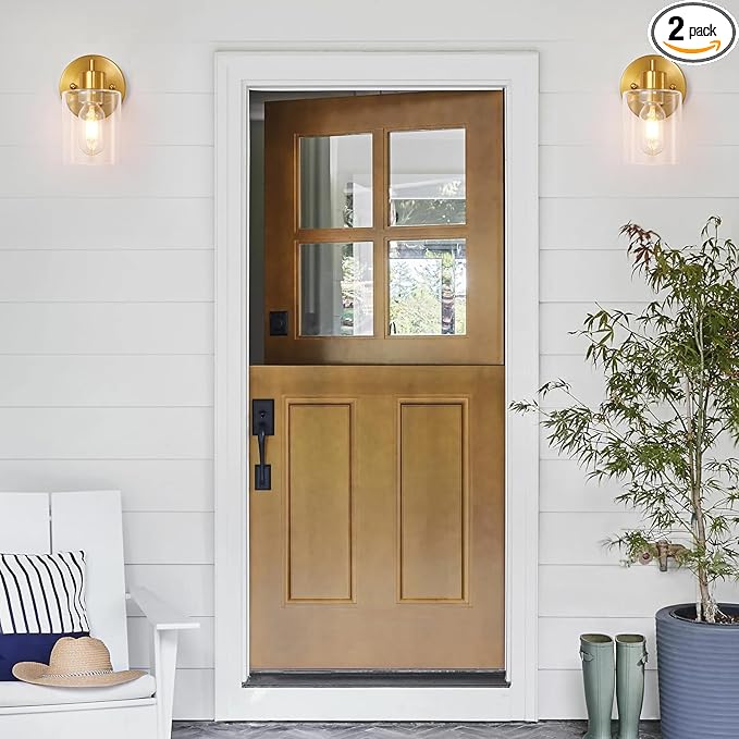 Brushed Gold Wall Sconce, Gold Vanity Light Modernbathroom Light fixtures with Clear Glass Shade Entrance Lamp Hallway Living Room Mount Bathroom Fixtures for Mirror (2PACK)