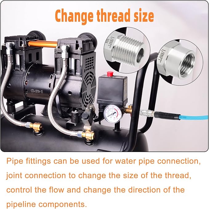 GASHER 4PCS 304 Stainless Steel Pipe Fitting, Hex Nipple Hex Coupling, 1/8" x 1/8" NPT Male Thread Pipe, 1/8Inch x 1/8Inch NPT Female Thread Pipe