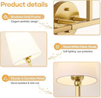 Bathroom Light Fixtures, 3-Light Brushed Gold Vanity Lights, Bathroom Lighting Fixtures Over Mirror with Flared White Fabric Shade, Modern Wall Sconces for Living Room Hallway