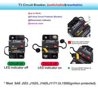E9 30 Amp Circuit Breaker 12V - 72V DC with Manual Reset | UL Certified Waterproof IP67 | Surface Mount 30A Switch Button with LED Indication
