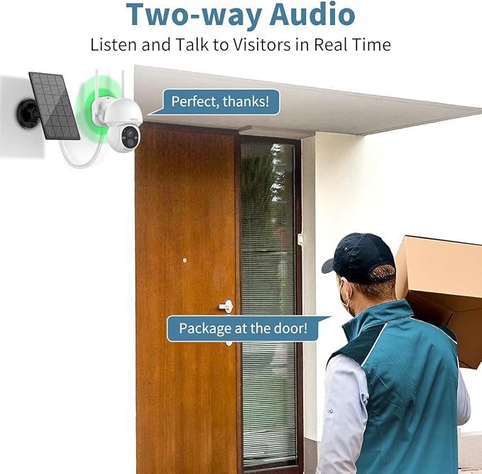 《 2-Way Audio & 100% Solar Powered》Outdoor Wireless PTZ Camera System, 4MP Solar Powered Battery Cameras,Home Video Surveillance