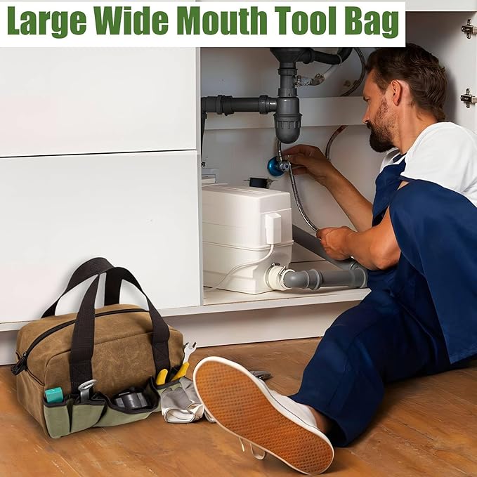 12-Inch Heavy Duty Tool Bag, Close Top Wide Mouth Tool Organizer Bag,Large Capacity Tool Bags for Men, Storage Bag for Storage Handbag for Screwdrivers,Wrench,Pliers Hand Tools
