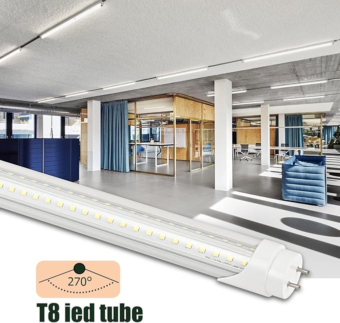 12 Pack 5FT T8 LED Tube Light 48W G13 Bi-Pin Cap 6000K Cool White with Dual Row LEDs T8 T10 T12 Fluorescent Light Bulbs Replacement 5 Foot Shop Lights