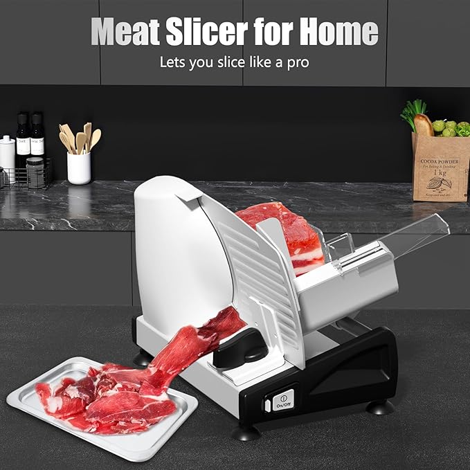 OSTBA Meat Slicer with Quiet DC Motor, 200W Electric Deli Slicer, Dual 7.5'' Stainless Steel Blades, 0-15mm Adjustable Thickness, Easy to Clean, Ideal for Meat, Cheese, Bread, and Vegetables