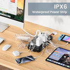 Outdoor Power Strip Weatherproof, IPX6 Waterproof Surge Protector with 6 Wide Outlets and 2USB A&2USB C, 1875W/15A, 6FT Extension Cord, Wall Mountable for Indoor Outdoor, UL FCC Listed