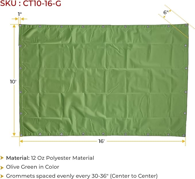 Mytee Products 10' x 16' Green Canvas Tarp 12oz Heavy Duty Water Resistant
