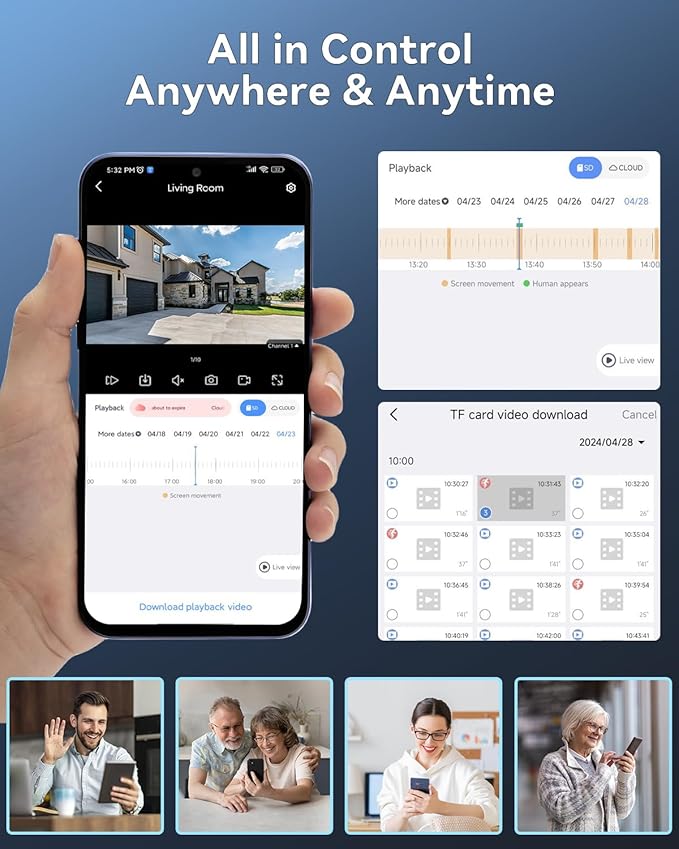 [Dual Lens WiFi6 & 10X Hybrid Zoom] Wireless Security Camera System Outdoor, Auto Tracking 2K+2K 4PCS PTZ Camera for Home Security 10CH Expandable 4K DVR CCTV Security Camera System