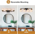 4-Lights Bathroom Vanity Light Fixtures, Modern Black Wall Lamp Over Mirror with Clear Glass Shade for Living Room, Hallway, Kitchen,Toilet, Cabinet Porch