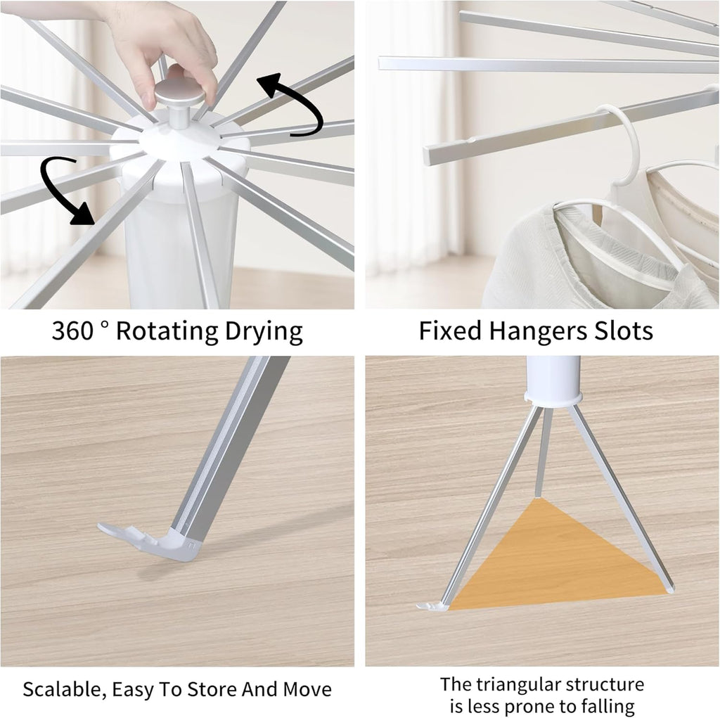 Clothes Drying Rack Tripod, Portable & Foldable Laundry Hanger Dryer - Aluminum, 12 Rods