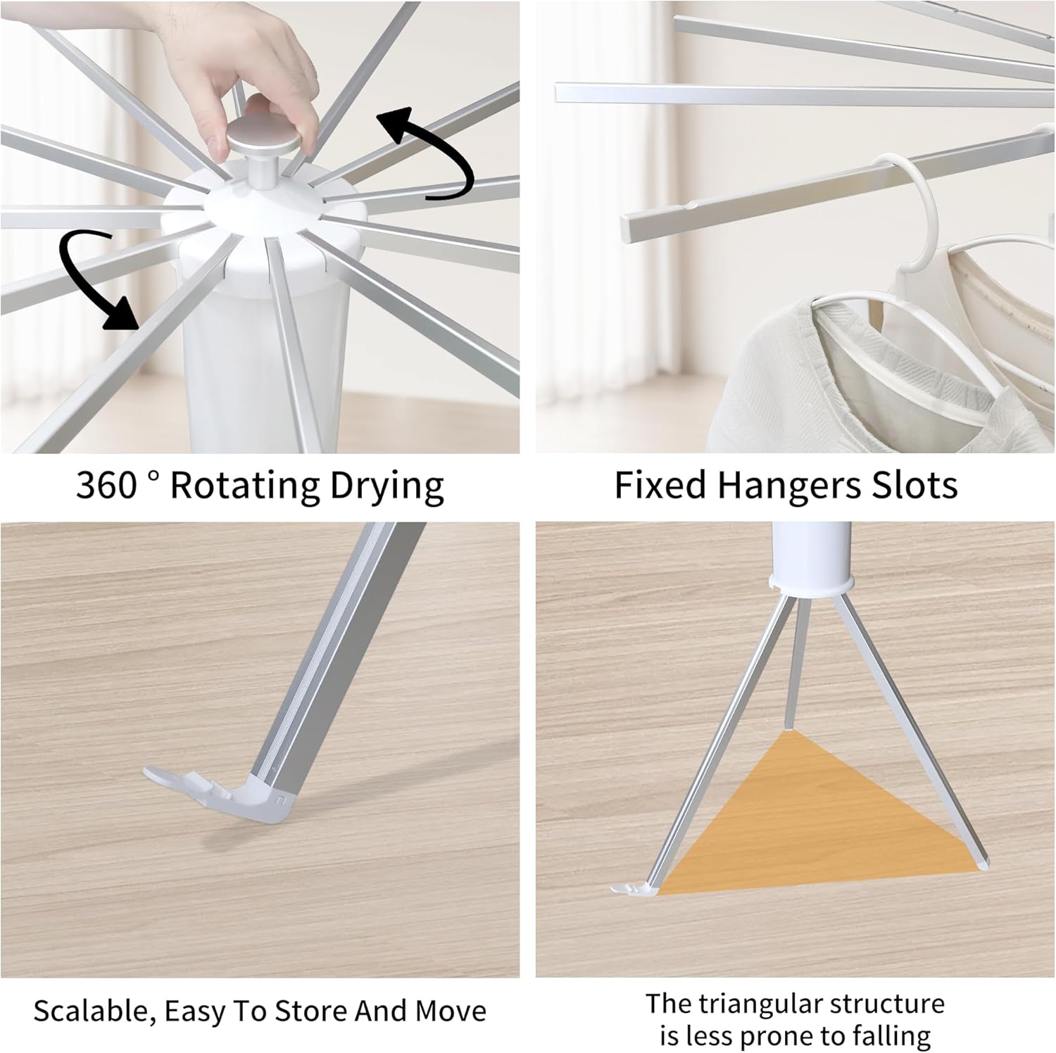 Clothes Drying Rack Tripod, Portable & Foldable Laundry Hanger Dryer - Aluminum, 12 Rods