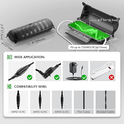 RESTMO Outdoor IP44 Waterproof Electrical Box, Weatherproof Extension Cord Cover, Safety Seal Enclosure to Protect Power Connections, Holiday Light Decorations, Power Tools, Fountains, Gray