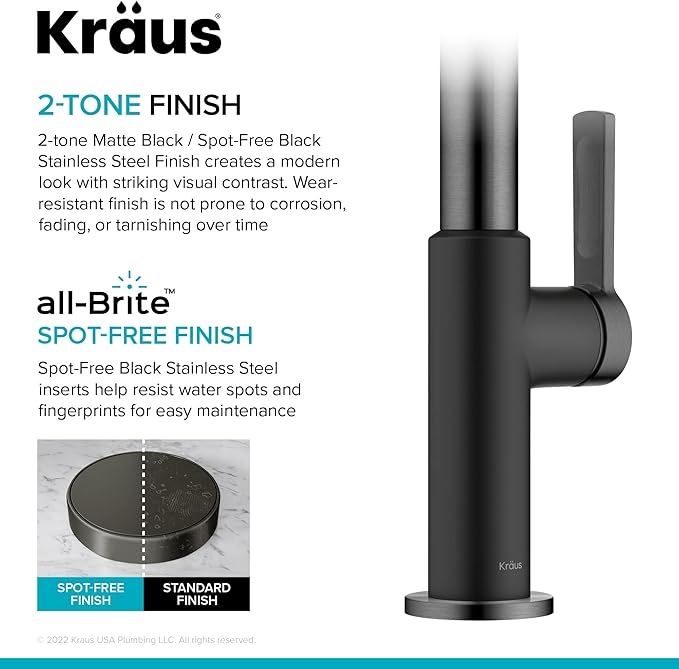 Kraus Oletto Single Handle Kitchen Bar Faucet in Matte Black/Spot Free Black Stainless Steel, Kitchen Sink Faucets, KPF-2822MBSFSB
