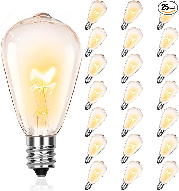 25 Pack Edison Light Bulbs, 5 Watts E12 Candelabra Base ST35 Edison Replacement Bulbs, Bistro Light Bulbs Incandescent for Outdoor Patio, Vintage Light Bulb Warm White