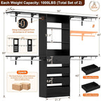 Aheaplus Closet System with Drawers Set of 2, Wood Closet Organizer System with 8 Hanging Rods & Top Shelves, Walk-in Closets Organizer Wardrobe Clothes Rack System, Cut Fits Spaces 4-9FT. Wide, Black