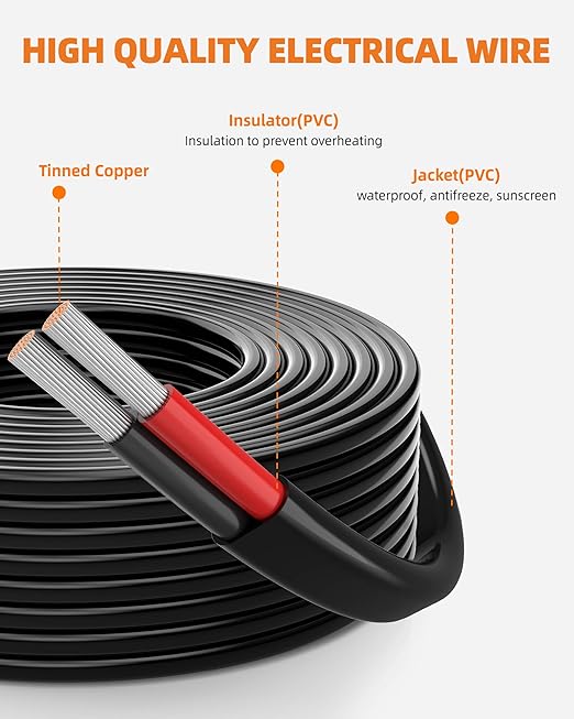 14 Gauge Wire, 14 AWG 2 Conductor Electrical Wire, Flexible/Oxygen-Free Tinned Copper/Stranded PVC 14/2 Cord for Automotive, Marine, LED Strips, Solar, RV, Lighting (30FT)