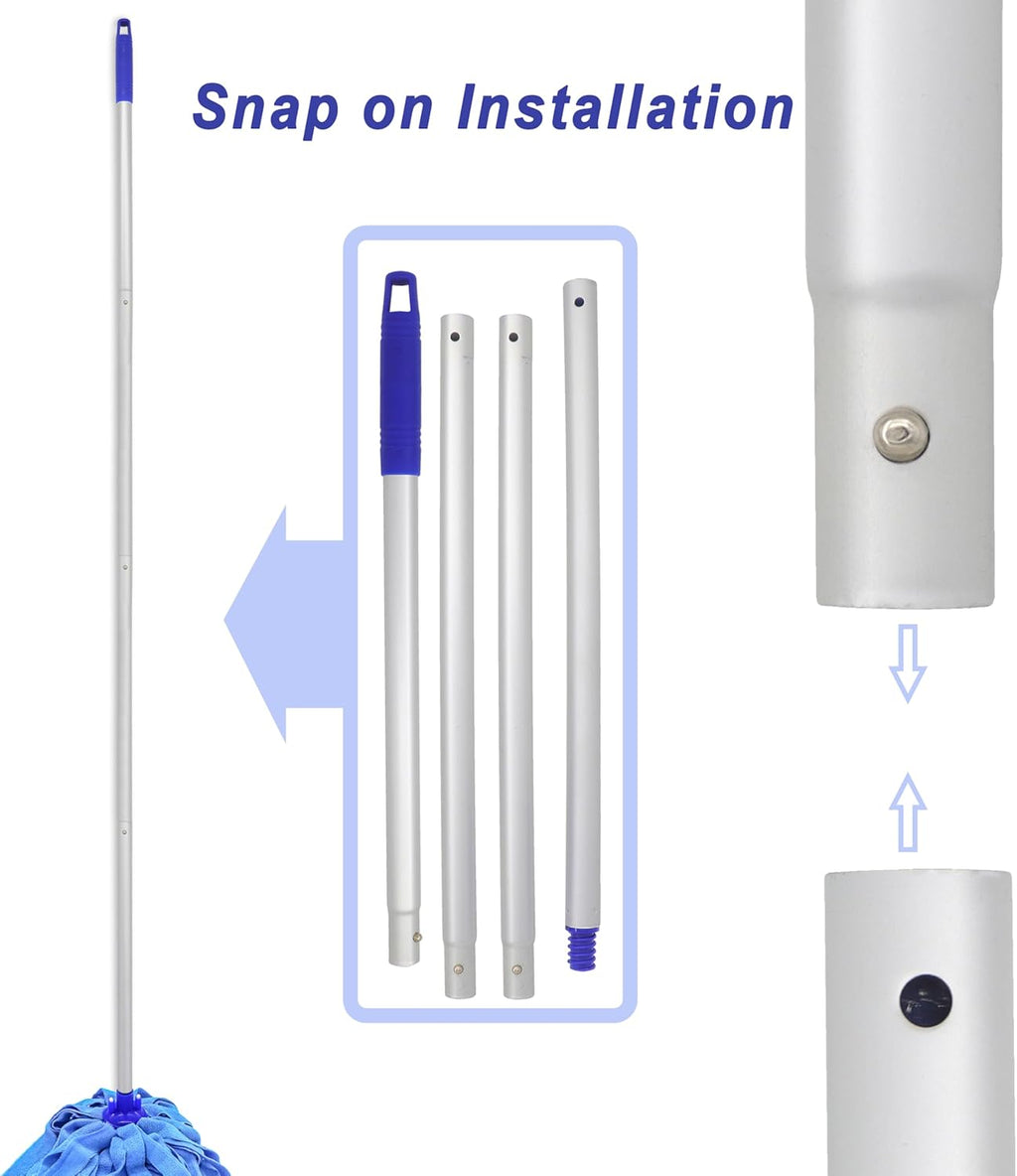 4-Section Lightweight Aluminum Alloy Pole Mop Replacement Handle Compatible with All Screw On American Threading System