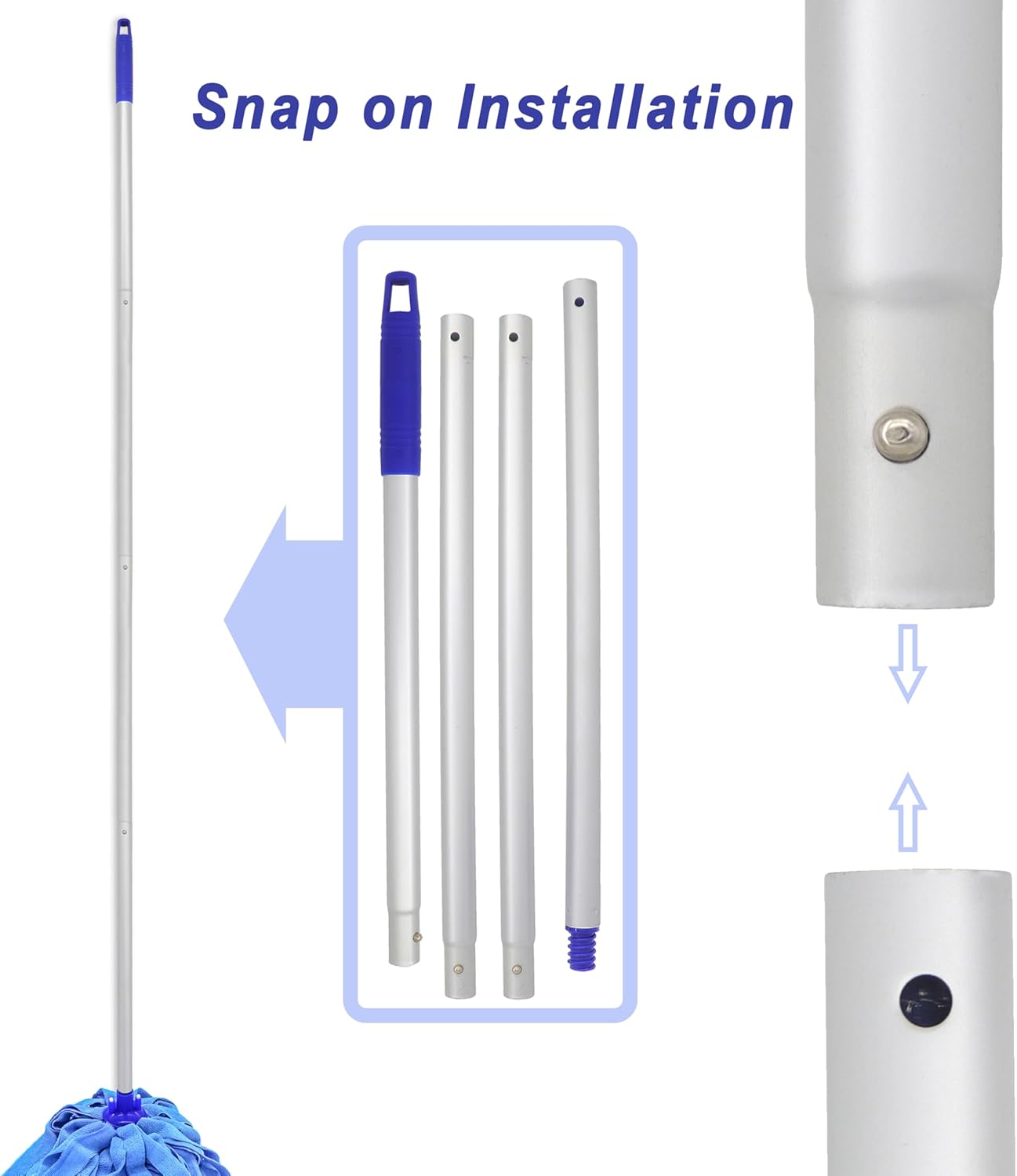 4-Section Lightweight Aluminum Alloy Pole Mop Replacement Handle Compatible with All Screw On American Threading System