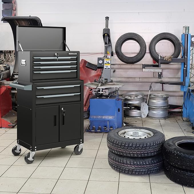 Goplus Tool Chest, 6 Drawers Extra Large Rolling Too Storage Cabinet with 4” Universal Lockable Wheels, Auto Lock, Protective Liner, 2-in-1 Heavy Duty Tool Box for Garage, Workshop