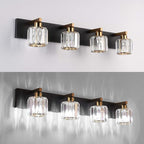 Aipsun Crystal Bathroom Vanity Lighting Black Vanity Light Fixtures Modern Vanity Light for Bathroom 4 Lights(Exclude Bulb)