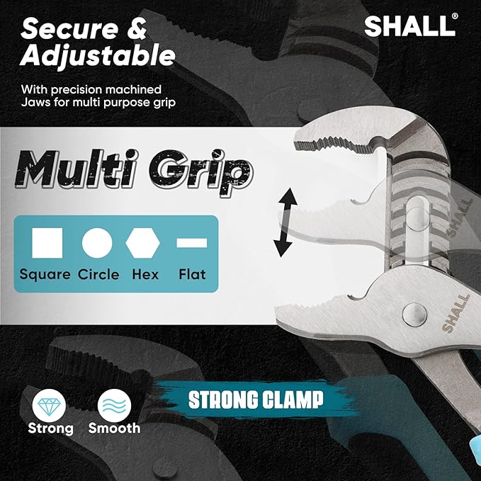 SHALL 4-Piece Groove Joint Pliers Set, 12/10/8/6 Inch Adjustable Water Pump Pliers with Cushion grip, Tongue and Groove Pliers w/Tool Roll Bag for Home Repair, Plumbing, Gripping, Nuts, Bolts