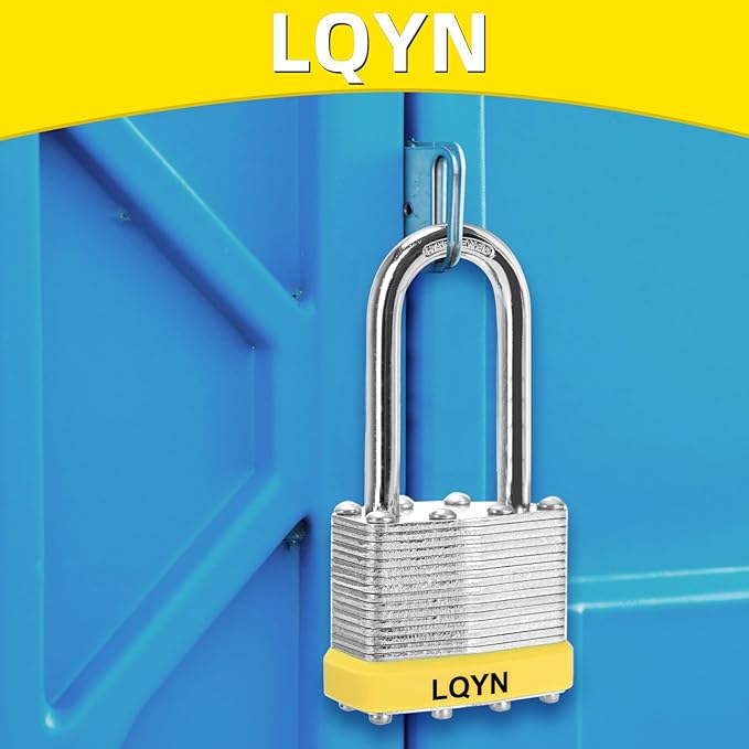 Padlocks with Same Key, LQYN 6 Pcs Laminated Keyed Padlock (1-9/16", 40mm), Keyed Alike Locks, Long Shackle, for Storage Locker, Hasp Latch, Toolbox, Sheds