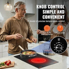 VEVOR Electric Cooktop, Built-in Electric Stove Top, with Glass Panel, Knob Control, 11 Heat Levels, for Diverse Cooking Requirements (12inch-2burners/110V)