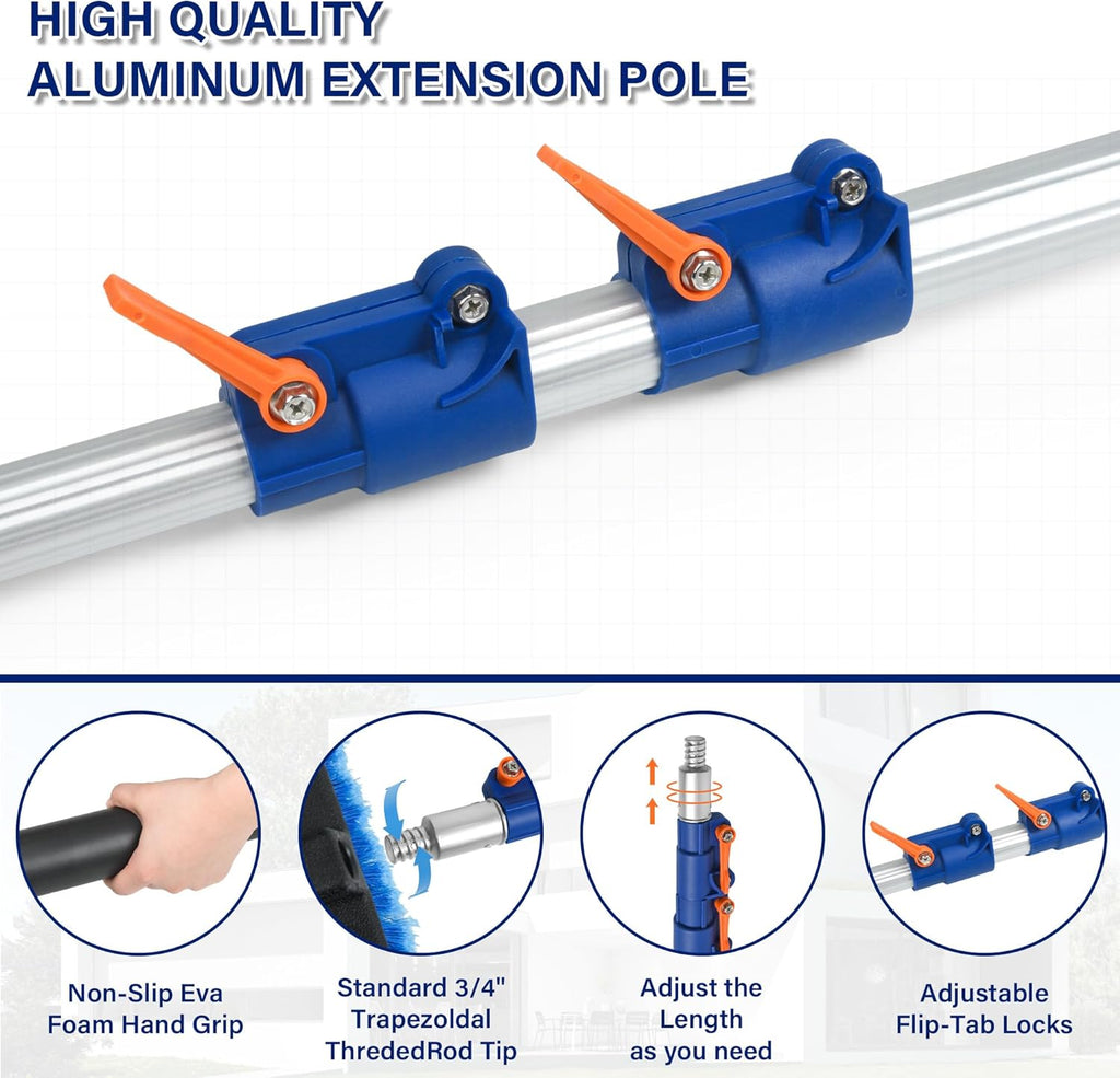 20 FT Exterior House Cleaning Brush Set with 5-12 Foot Telescoping Extension Pole, Soft Scrub Car Wash Brush, Medium Bristle Cleaning Brush and Window Squeegee & Washer