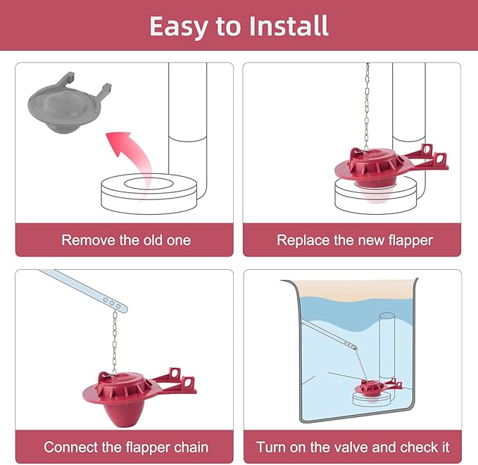 Hibbent 2 Pack 2-inch Universal Toilet Tank Flapper, Long Lasting All Rubber Seal Flapper Replacement Compatible with American Standard Water Conserving, High Performance, Easy to Install- Red