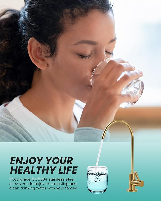 Kitchen Faucet and Water Filter Faucet: Brushed Gold Kitchen Sink Faucet with Drinking Water Faucet - Stainless Steel Single Handle Tap with Pull Down Sprayer for Kitchen Sink Farmhouse Bar