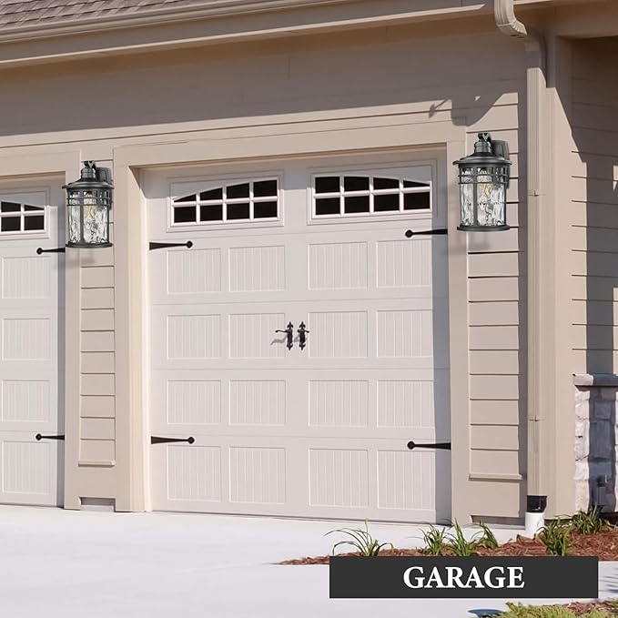 Darkaway Large Outdoor Porch Lights Wall Mount, 15inch Outside Light Fixtures Sconces Wall Lighting with Water Ripple Glass Waterproof Exterior Lights for Patio Yard House Hallway Doorway Garage