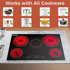 Empava 36 Inch Electric Ceramic Cooktop, 5 Radiant Burners with Dual-Ring Rear Zones & 100W Warmer, Touch Slider Controls, Stop & Go, Child Lock, Built-in, ETL Certified