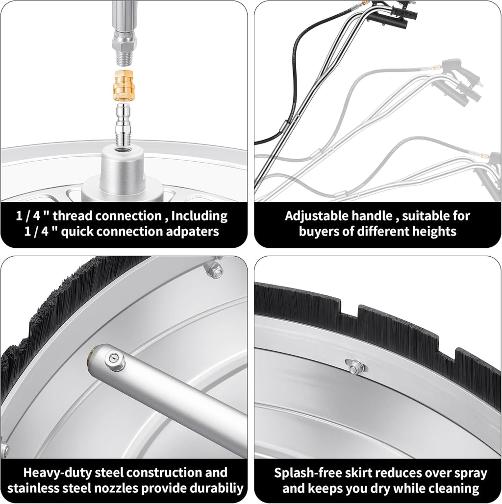 30" Pressure Washer Surface Cleaner Max with 4 Wheels, Stainless Steel Commercial Surface Cleaner for Pressure Washer, Dual Handle Power Washer Surface Cleaner for Concrete Driveway, 4500 PSI