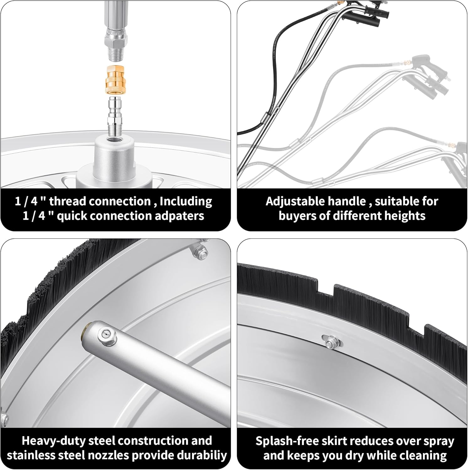 20" Pressure Washer Surface Cleaner Plus with 5 Nozzles Water Broom, Stainless Steel Surface Cleaner for Pressure Washer, Dual Handle Power Washer Surface Cleaner for Concrete Driveway, 4000 PSI