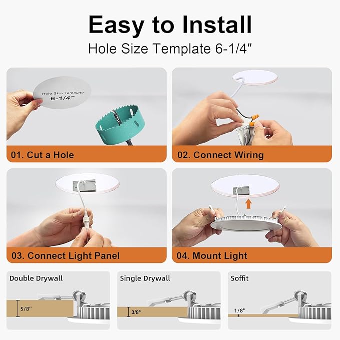 Smart LED Recessed Ceiling Soffit Lights 6 Inch, 12W Canless Recessed Lights with 1080LM and RGB+CCT Colors, Dimmable LED Downlight with Junction Box, 4 Pack