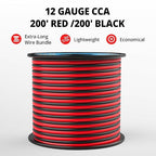 NAOEVO 12 Gauge Wire 200FT, 2 Conductors Electrical Wire Red Black Cable, Flexible/Low Voltage/PVC 12 AWG Copper Clad Aluminum Extension Cord for Speaker, LED Strips, Automotive 12V/24V DC