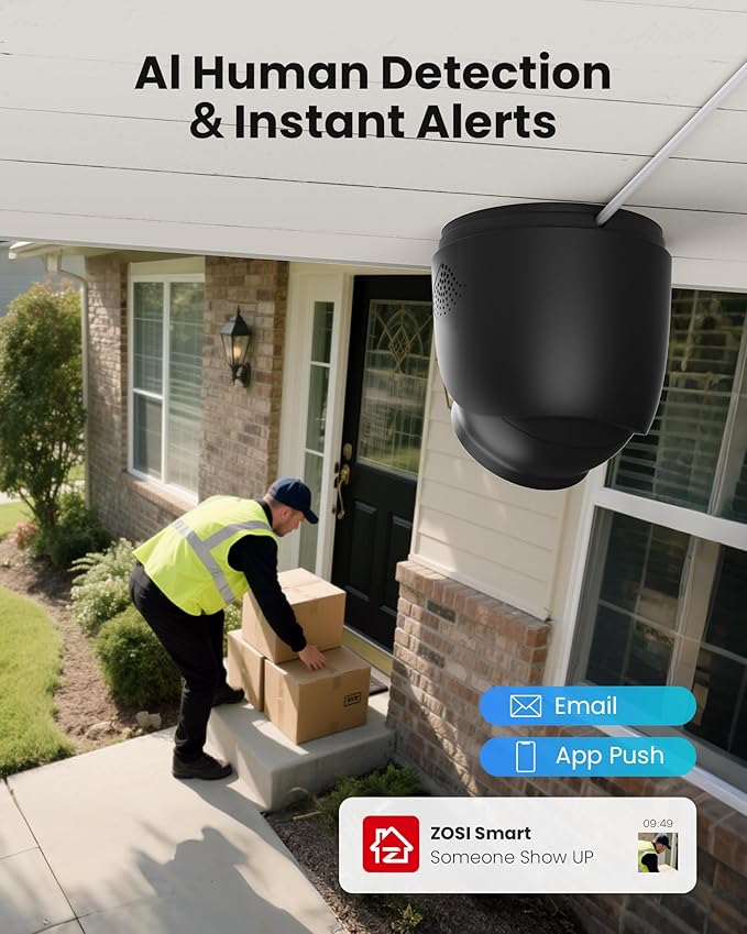 ZOSI C220 4CH 4MP QHD 2.5K PoE Home Security Camera System, 4 x 4MP(1440p) Dome IP Cameras Outdoor Indoor, Smart AI Human Detection, Two-Way Audio, 4CH 5MP 3K NVR with 1TB HDD for 24/7 Record