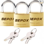 SEPOX® 3Pcs Pack Heavy-Duty Solid Brass Padlocks with Same Keys 4Pcs, Weather Proof Body 40mm 1-9/16", Anti-Rust & Anti-Cut Shackle, Outdoor Lock & Key, Keyed Alike for Gates, Shed, Fence, Gym Locker