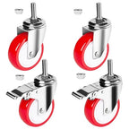 Stainless Steel Caster Wheels 4 inch, 1/2"-13x1-1/2 Threaded Stem Locking Casters Set of 4, Non-Marking Slient Polyurethane PU Wheels for Furnitures,Restaurants,Labs,Hospitals