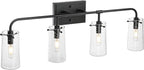 XiNBEi Lighting Bathroom Vanity Light, Industrial 4 Light Vanity Light Black Wall Light Fixture with Clear Seeded Glass Over Mirror XB-W1283-4-MB