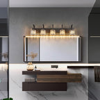 5-Light Crystal Vanity Light, Modern Black Bathroom Wall Sconce with K9 Crystal Shades, 42.51" Long Over Mirror Lighting for Vanity, Makeup, Hallway, Elegant & Easy Installation