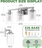 DORESshop 20 Inch Bathroom Light Fixtures, 3-Light Chrome Bathroom Lighting Fixtures Over Mirror with Clear Glass Shade, Vanity Lights for Living Room Bedroom