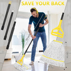 Beyoco Heavy Duty Commercial Mop Industrial Cotton Mop with Long Handle,Looped-End String Wet Mops for Home,Garage,Office, Workshop, Warehouse Floor Cleaning, 2 Pack,Yellow